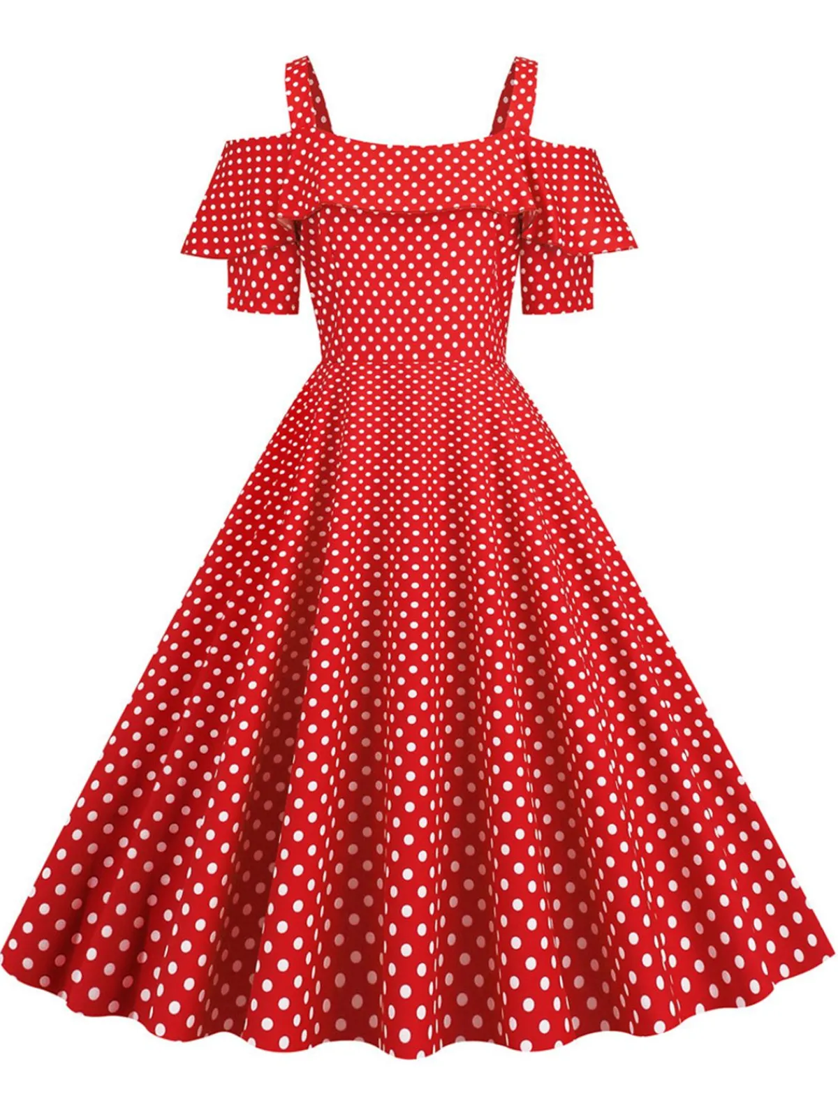 New Retro Stage 1950s Cold Shoulder Polka Dots Dress