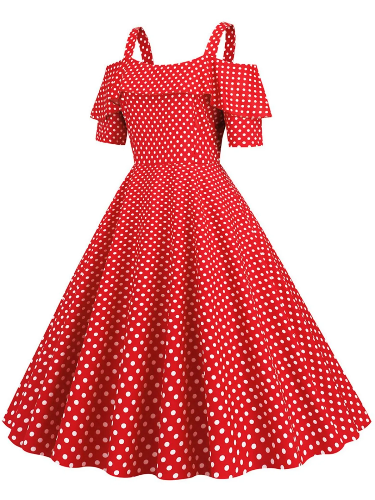 New Retro Stage 1950s Cold Shoulder Polka Dots Dress