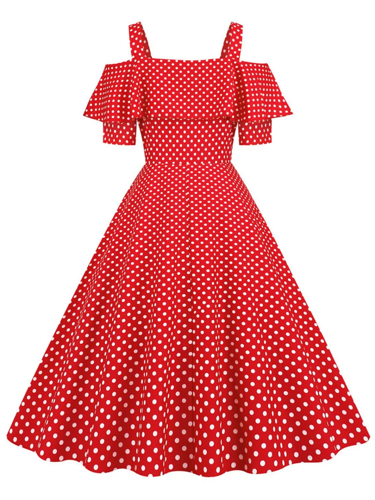 New Retro Stage 1950s Cold Shoulder Polka Dots Dress