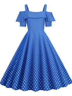 New Retro Stage 1950s Cold Shoulder Polka Dots Dress