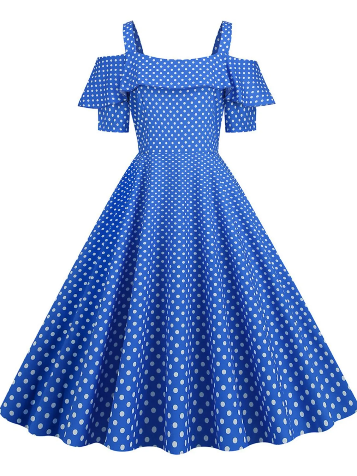 New Retro Stage 1950s Cold Shoulder Polka Dots Dress