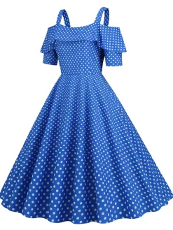 New Retro Stage 1950s Cold Shoulder Polka Dots Dress