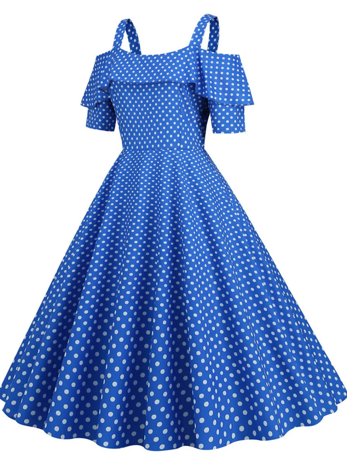 New Retro Stage 1950s Cold Shoulder Polka Dots Dress