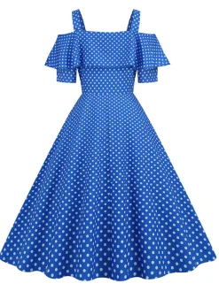 New Retro Stage 1950s Cold Shoulder Polka Dots Dress