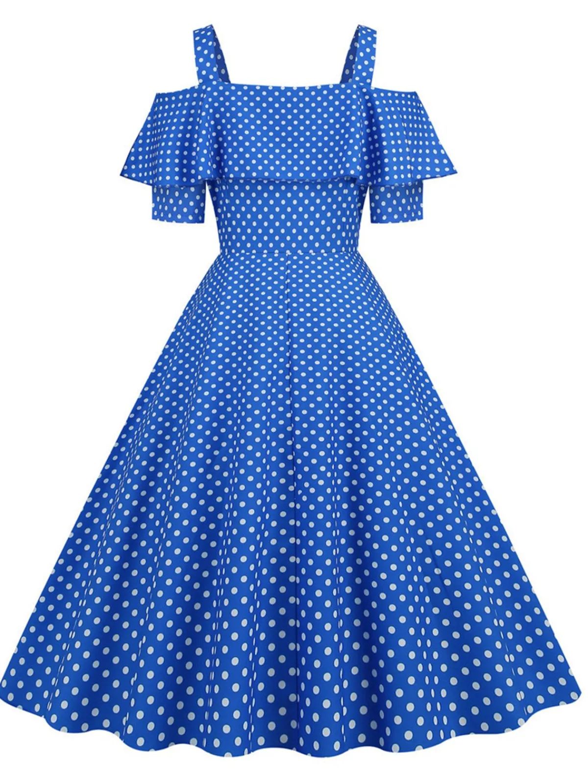 New Retro Stage 1950s Cold Shoulder Polka Dots Dress