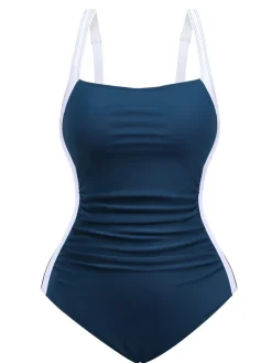 Best Retro Stage 1950s Colorblock Tummy Control One-Piece Swimsuit
