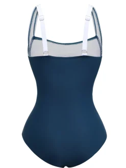 Best Retro Stage 1950s Colorblock Tummy Control One-Piece Swimsuit