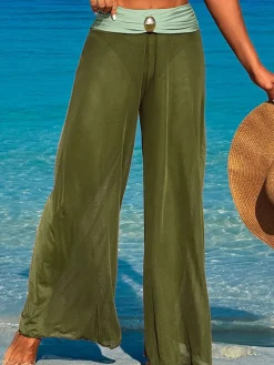 Best Retro Stage 1960s Contrast Bandeau Swimsuit & Pants Cover-Up