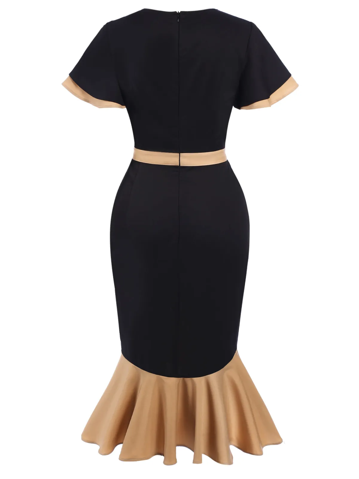 Outlet Retro Stage 1930s Contrast Bow Tie Ruffle Hem Mermaid Dress Black