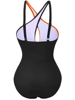Hot Retro Stage 1980s Contrast Cross Strap Ring-Tie One-Piece Swimsuit