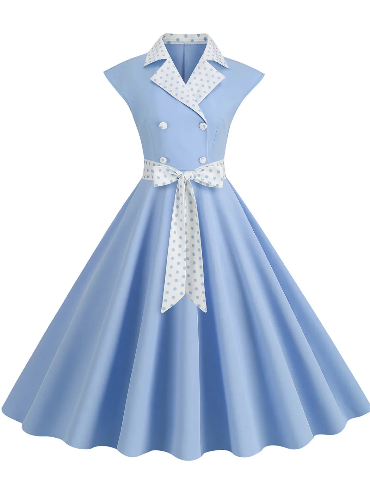 Sale Retro Stage 1950s Contrast Polka Dots Bowknot Belted Dress