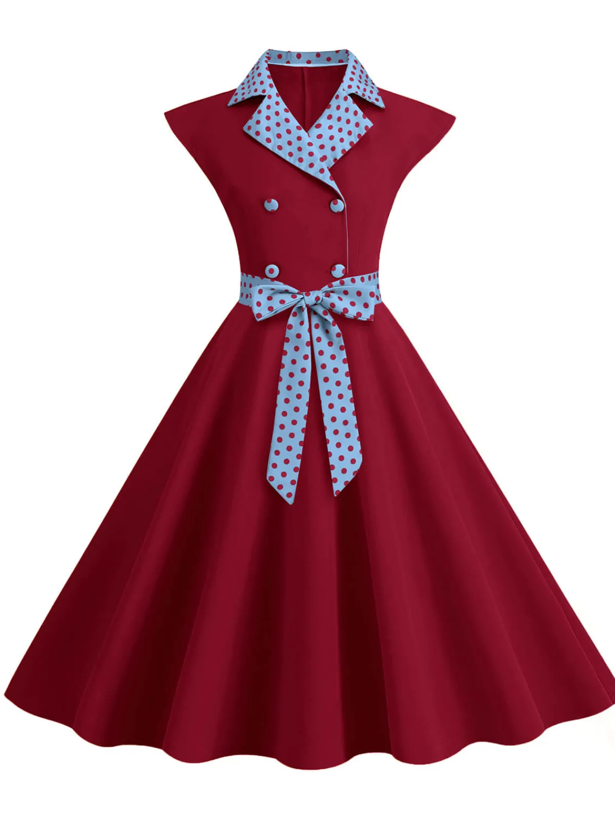 Sale Retro Stage 1950s Contrast Polka Dots Bowknot Belted Dress