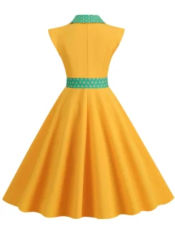 Sale Retro Stage 1950s Contrast Polka Dots Bowknot Belted Dress