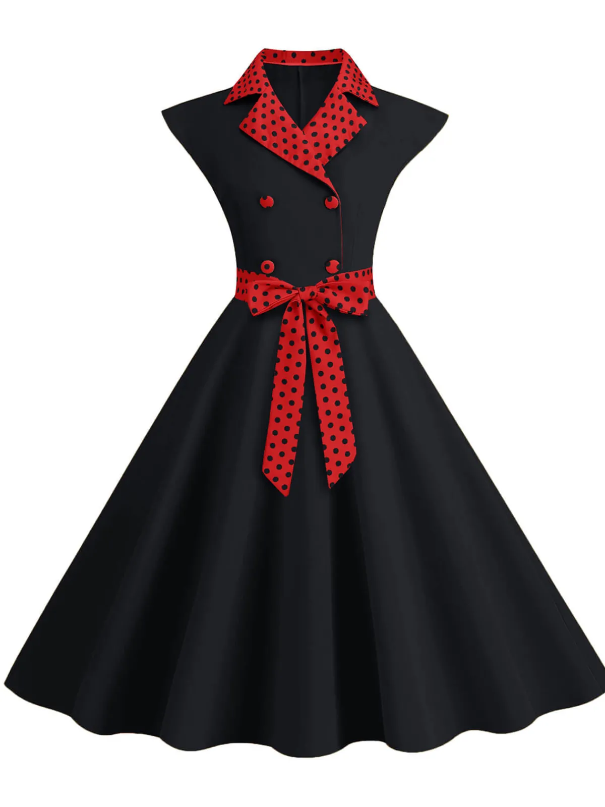 Sale Retro Stage 1950s Contrast Polka Dots Bowknot Belted Dress