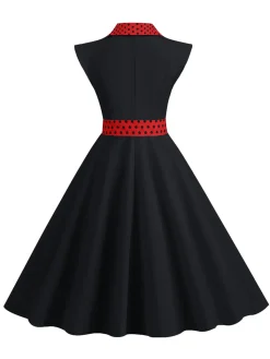 Sale Retro Stage 1950s Contrast Polka Dots Bowknot Belted Dress