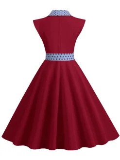 Sale Retro Stage 1950s Contrast Polka Dots Bowknot Belted Dress