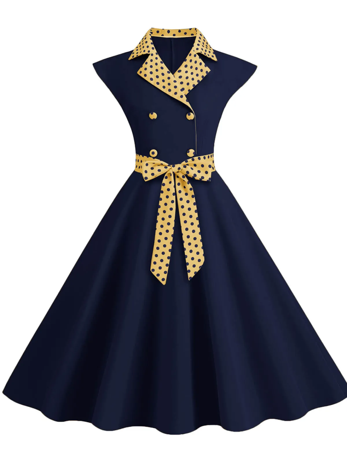 Sale Retro Stage 1950s Contrast Polka Dots Bowknot Belted Dress