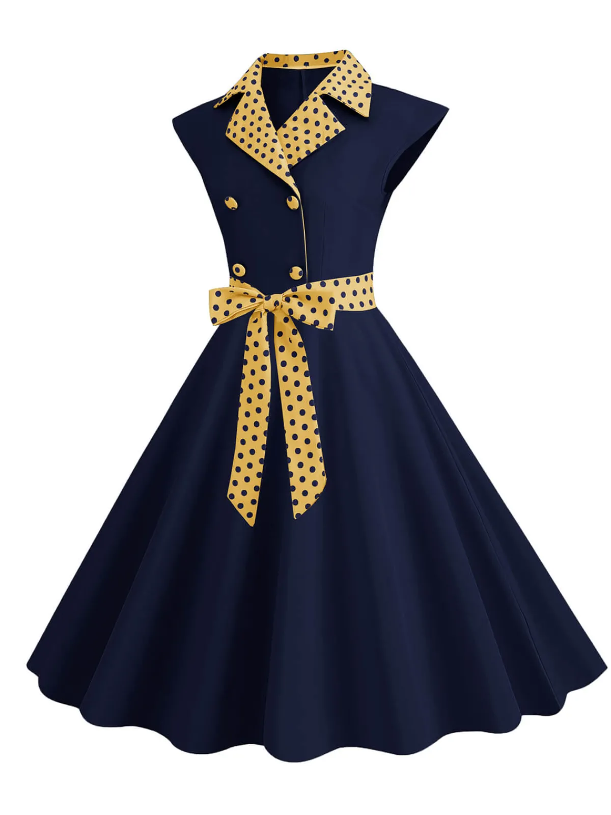 Sale Retro Stage 1950s Contrast Polka Dots Bowknot Belted Dress