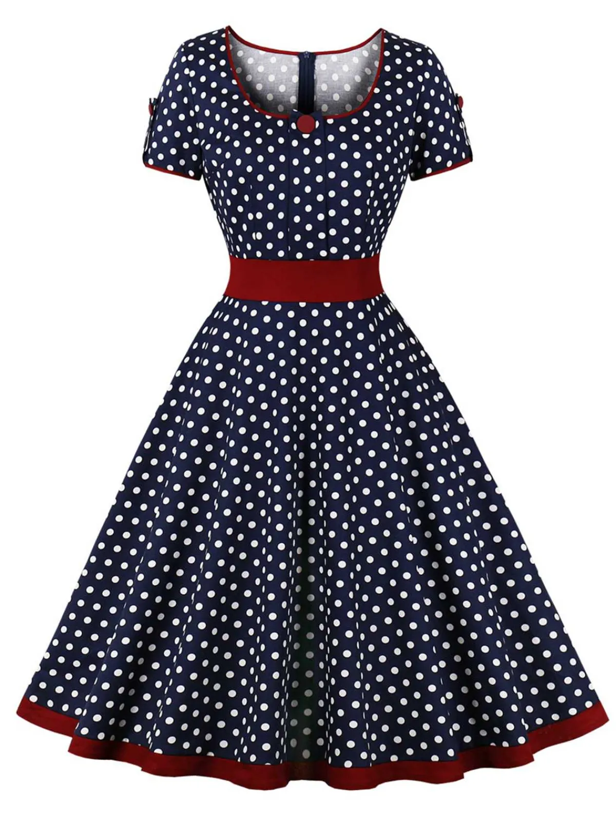 Outlet Retro Stage 1950s Contrast Polka Dots Buttoned Dress
