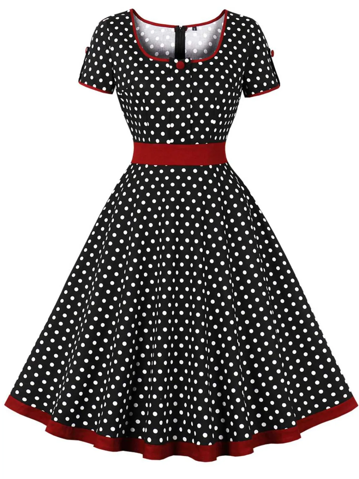 Outlet Retro Stage 1950s Contrast Polka Dots Buttoned Dress