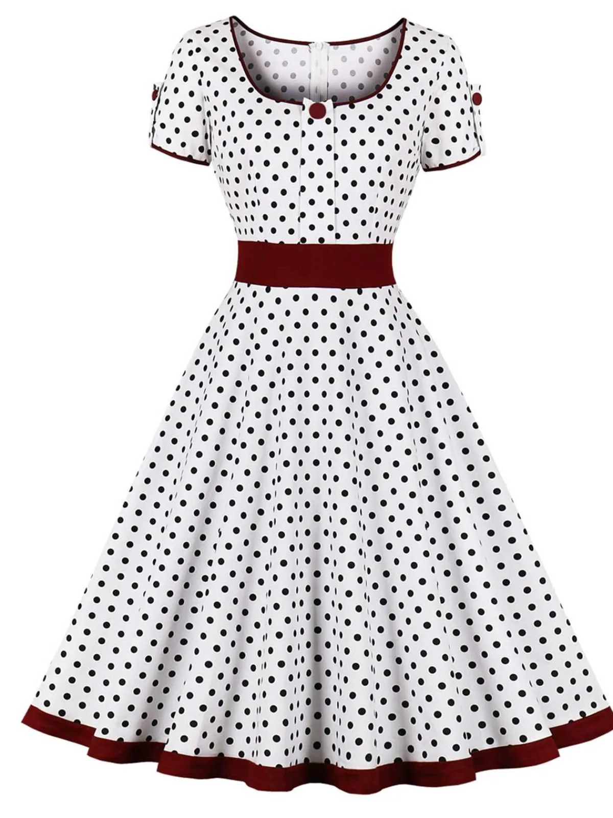 Outlet Retro Stage 1950s Contrast Polka Dots Buttoned Dress