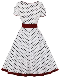 Outlet Retro Stage 1950s Contrast Polka Dots Buttoned Dress