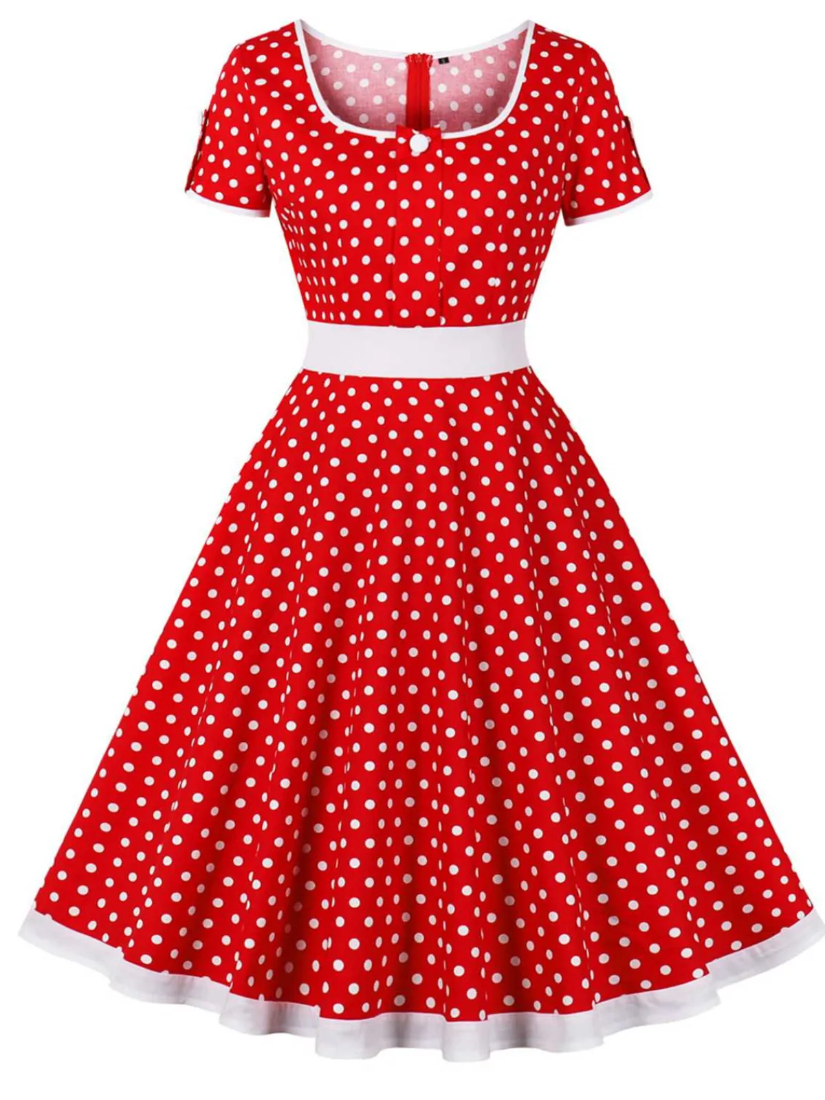 Outlet Retro Stage 1950s Contrast Polka Dots Buttoned Dress