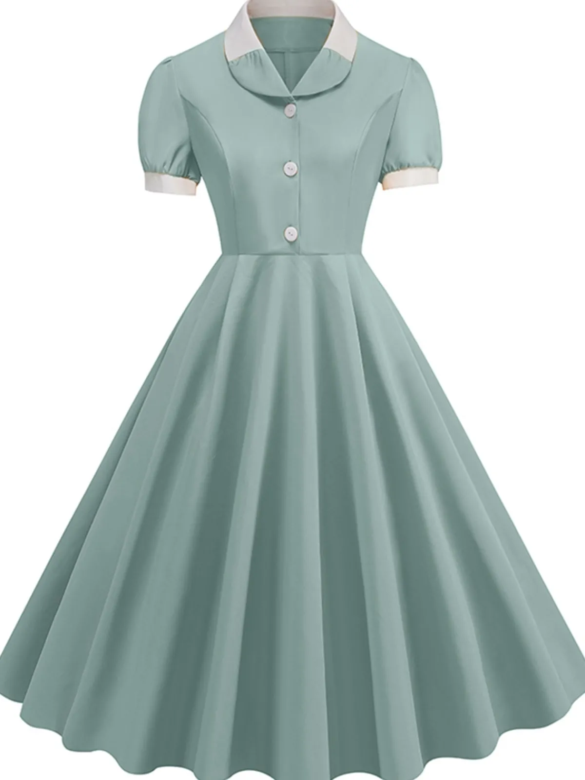 Outlet Retro Stage 1950s Contrast Short Sleeve Lapel Dress