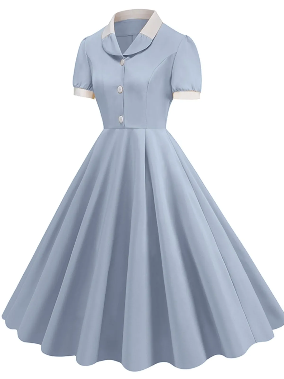 Outlet Retro Stage 1950s Contrast Short Sleeve Lapel Dress