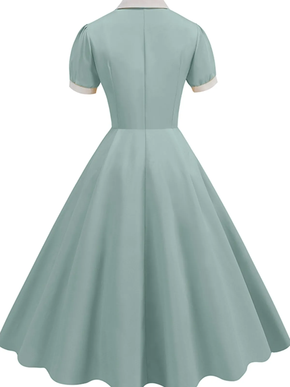 Outlet Retro Stage 1950s Contrast Short Sleeve Lapel Dress