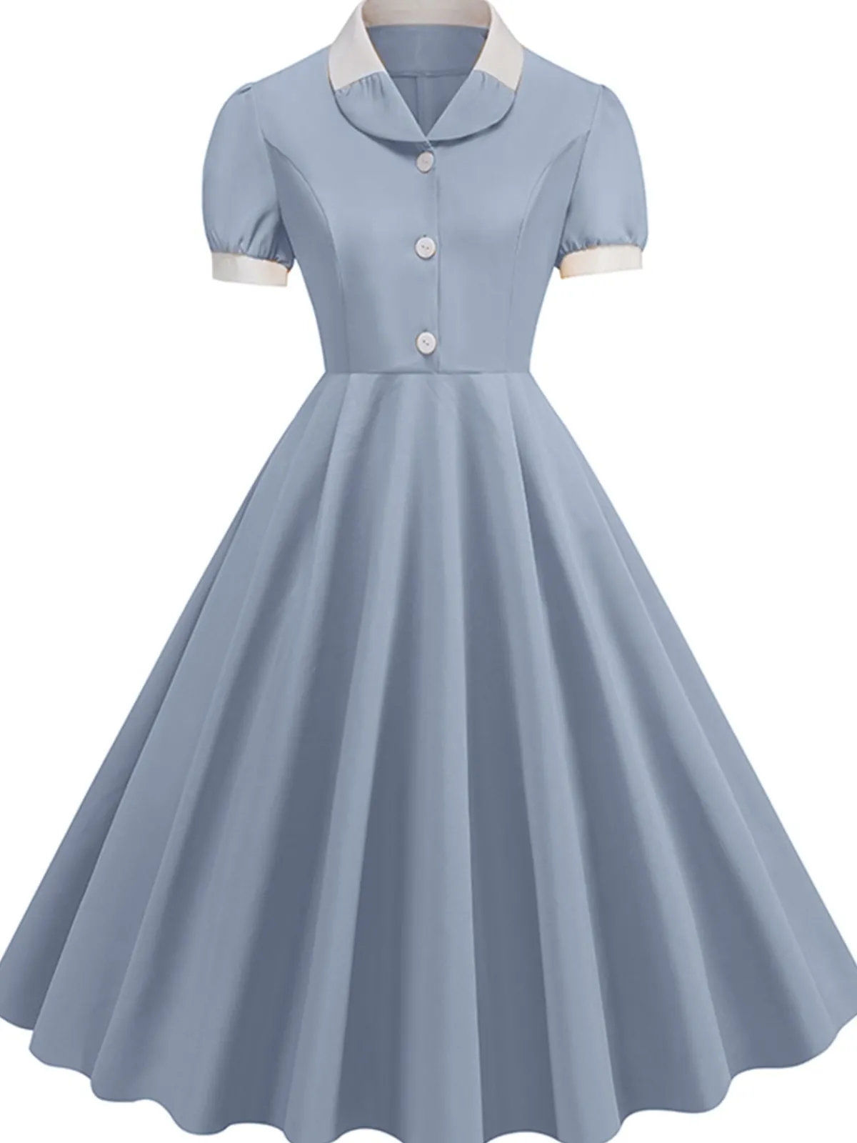 Outlet Retro Stage 1950s Contrast Short Sleeve Lapel Dress