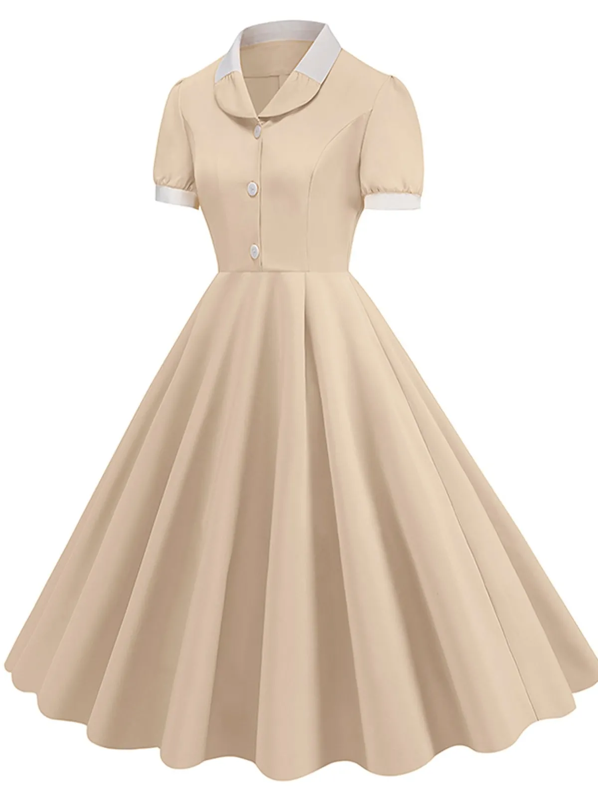 Outlet Retro Stage 1950s Contrast Short Sleeve Lapel Dress