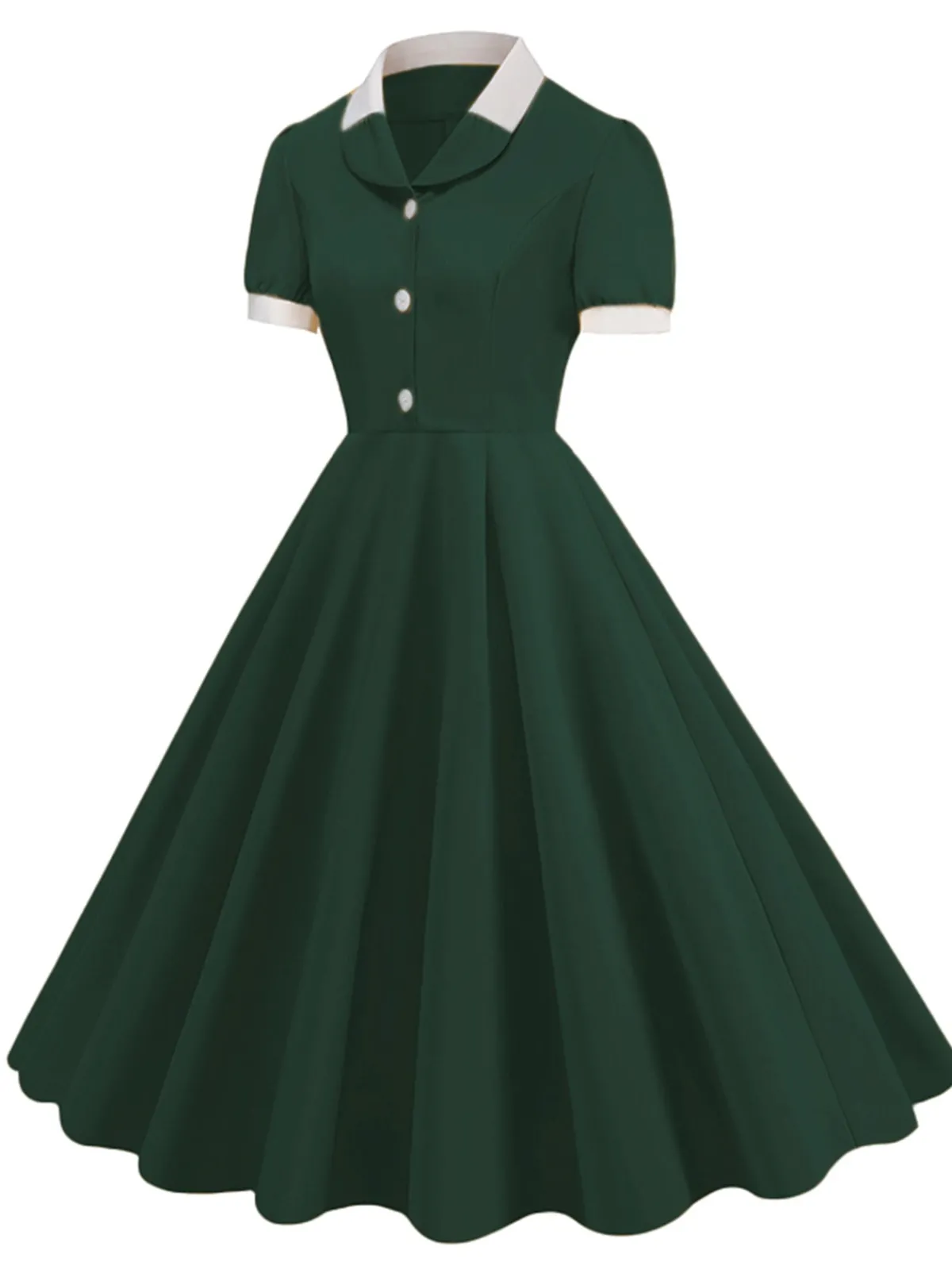 Outlet Retro Stage 1950s Contrast Short Sleeve Lapel Dress