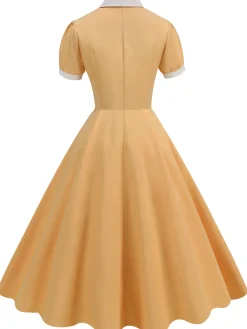 Outlet Retro Stage 1950s Contrast Short Sleeve Lapel Dress