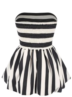 New Retro Stage 1930s Contrast Stripe Bandeau Pleated Puff Top Black