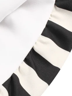 New Retro Stage 1930s Contrast Stripe Bandeau Pleated Puff Top Black