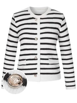 Clearance Retro Stage 1930s Contrast Striped Long Sleeve Knitted Cardigan