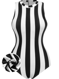Hot Retro Stage 1950s Contrast Stripes Triangle One-Piece Swimsuit