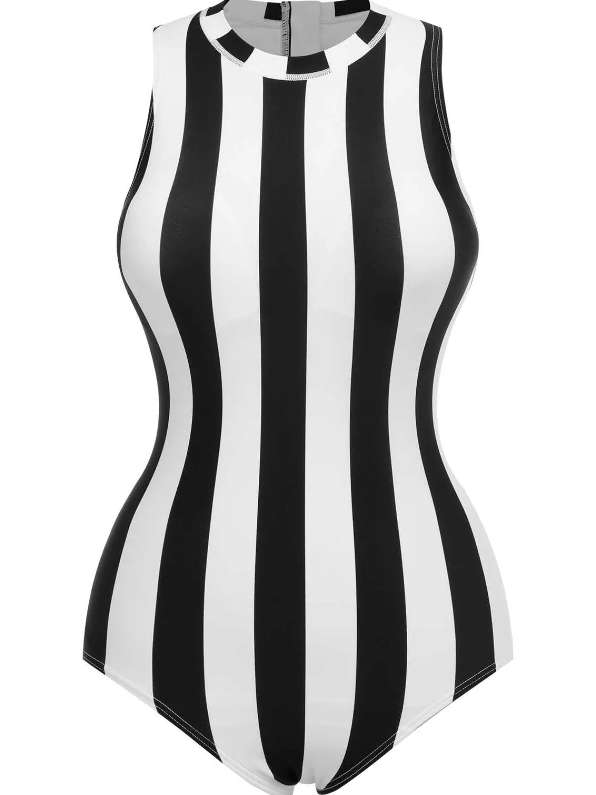 Hot Retro Stage 1950s Contrast Stripes Triangle One-Piece Swimsuit