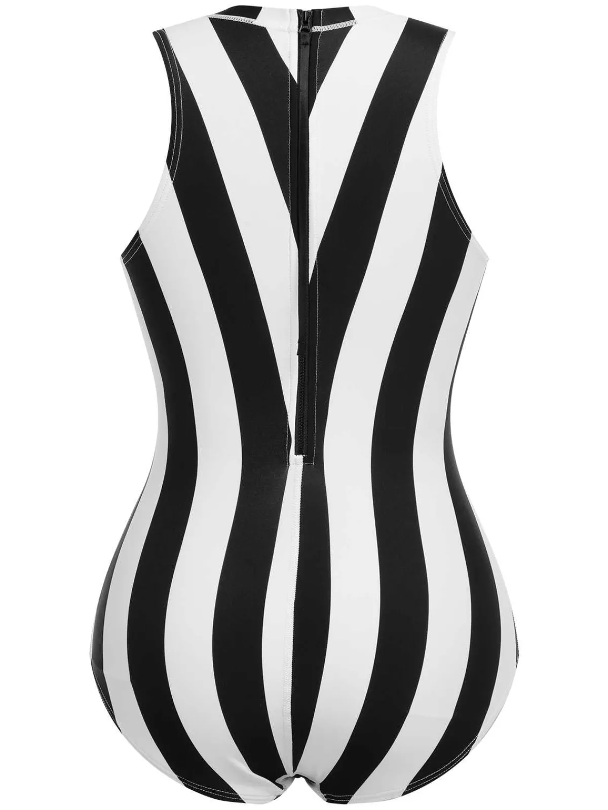 Hot Retro Stage 1950s Contrast Stripes Triangle One-Piece Swimsuit