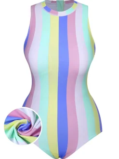 Hot Retro Stage 1950s Contrast Stripes Triangle One-Piece Swimsuit