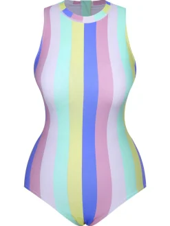 Hot Retro Stage 1950s Contrast Stripes Triangle One-Piece Swimsuit