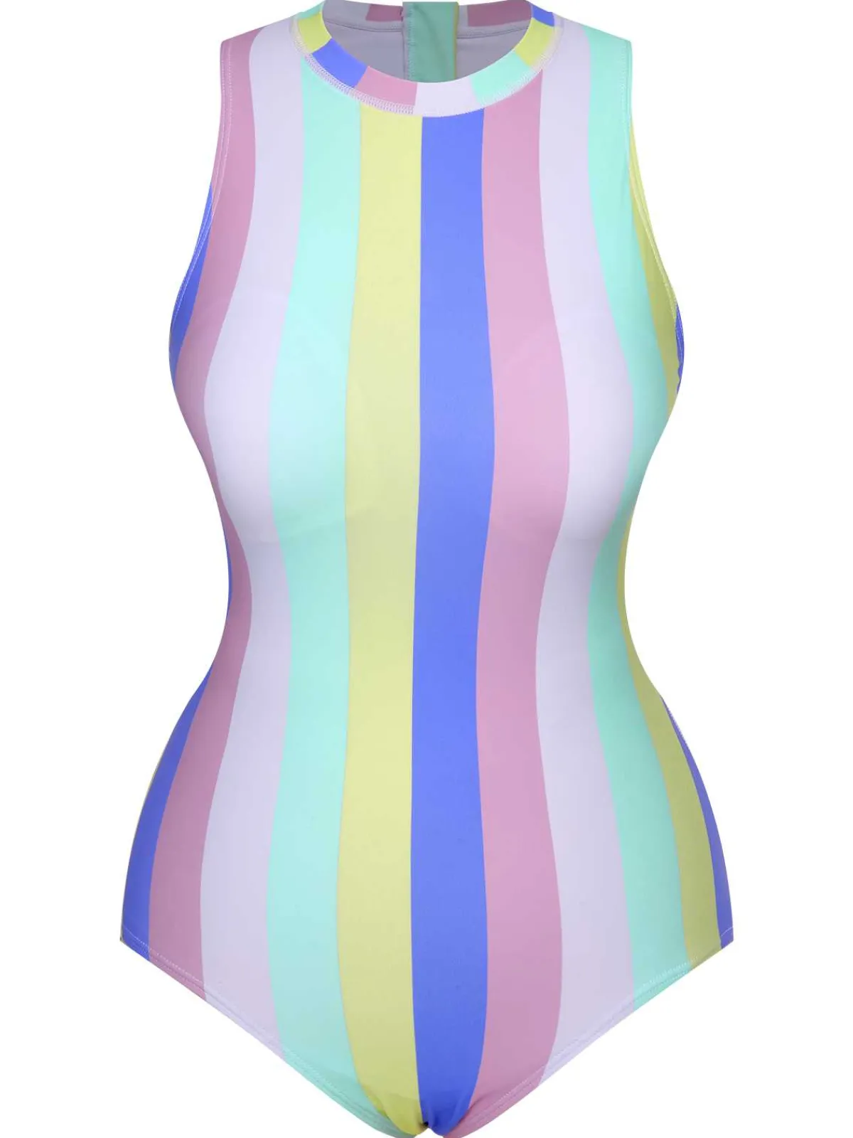 Hot Retro Stage 1950s Contrast Stripes Triangle One-Piece Swimsuit