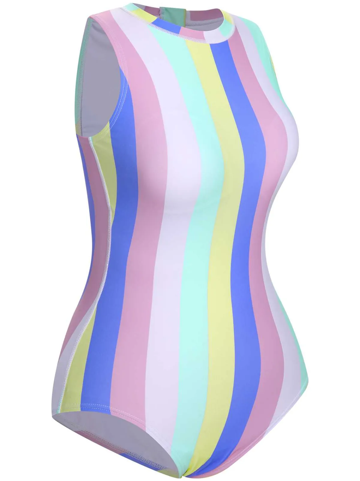 Hot Retro Stage 1950s Contrast Stripes Triangle One-Piece Swimsuit