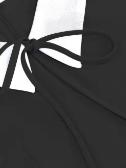 Clearance Retro Stage 1950s Contrast Tie Neck Belted Lapel Dress