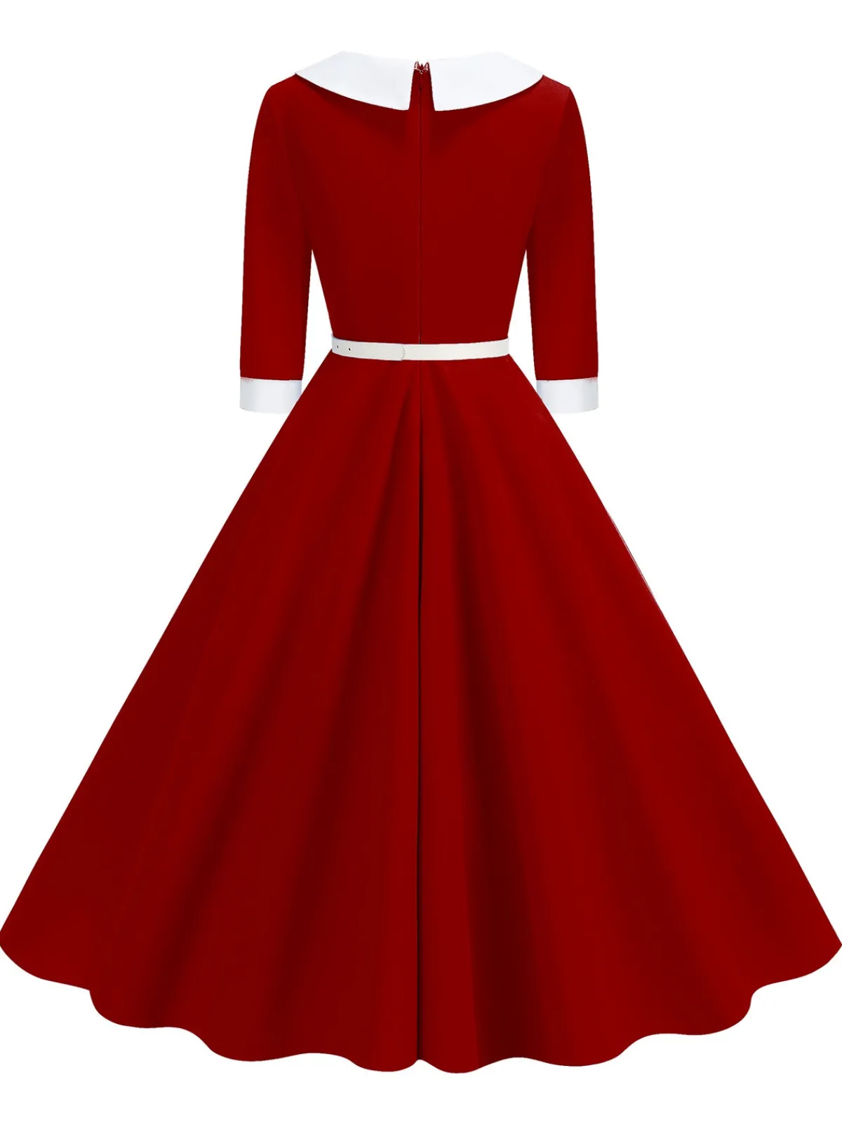 Clearance Retro Stage 1950s Contrast Tie Neck Belted Lapel Dress