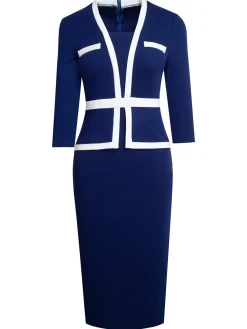 Online Retro Stage 1960s Contrast Trim Bodycon Dress