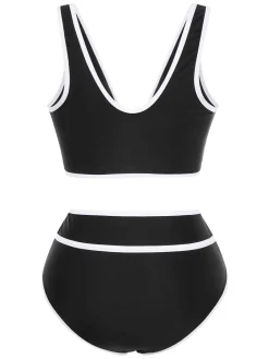 Outlet Retro Stage 1950s Contrast Trim High Waist Bikini Set