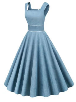 Outlet Retro Stage 1950s Corduroy Solid Vintage Dress