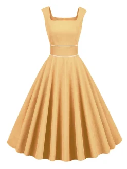 Outlet Retro Stage 1950s Corduroy Solid Vintage Dress